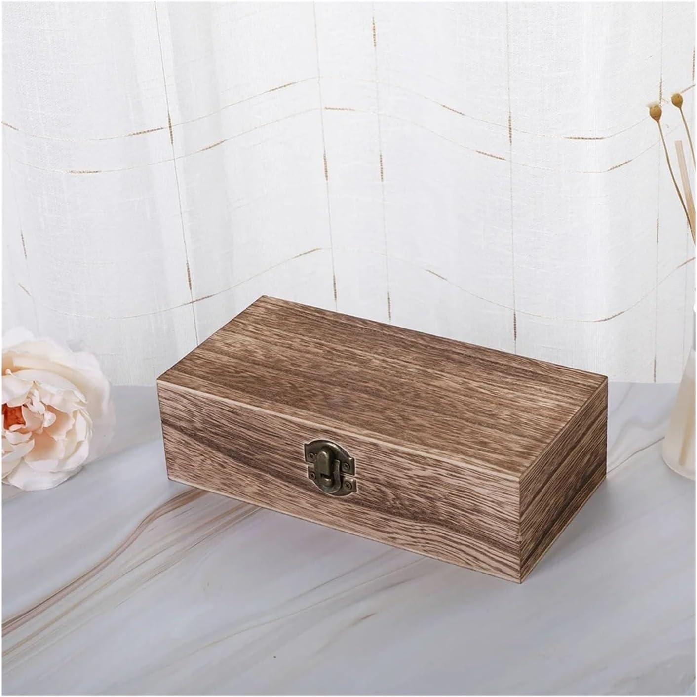 1Pc Retro Wooden Jewelry Box Organizer with Lid Desktop Natural Wood Clamshell Storage Case Handmade Craft Box Originality