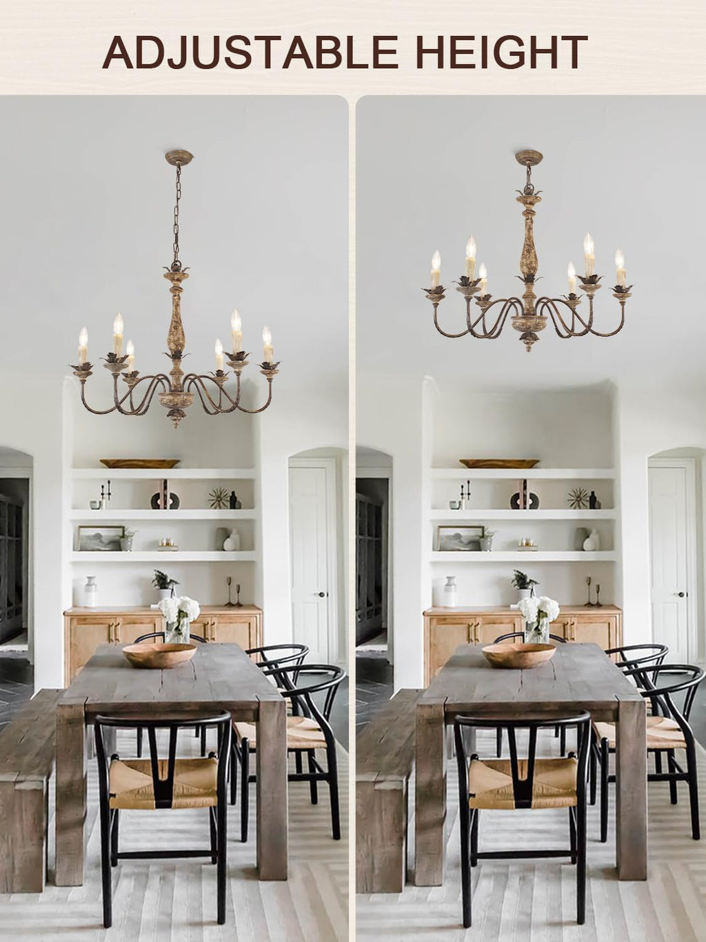 French Country Chandelier with Light, 6-Light Farmhouse Chandeliers Rustic Candle Chandelier Light Fixture Over Table for Dining Room Bedroom Kitchen