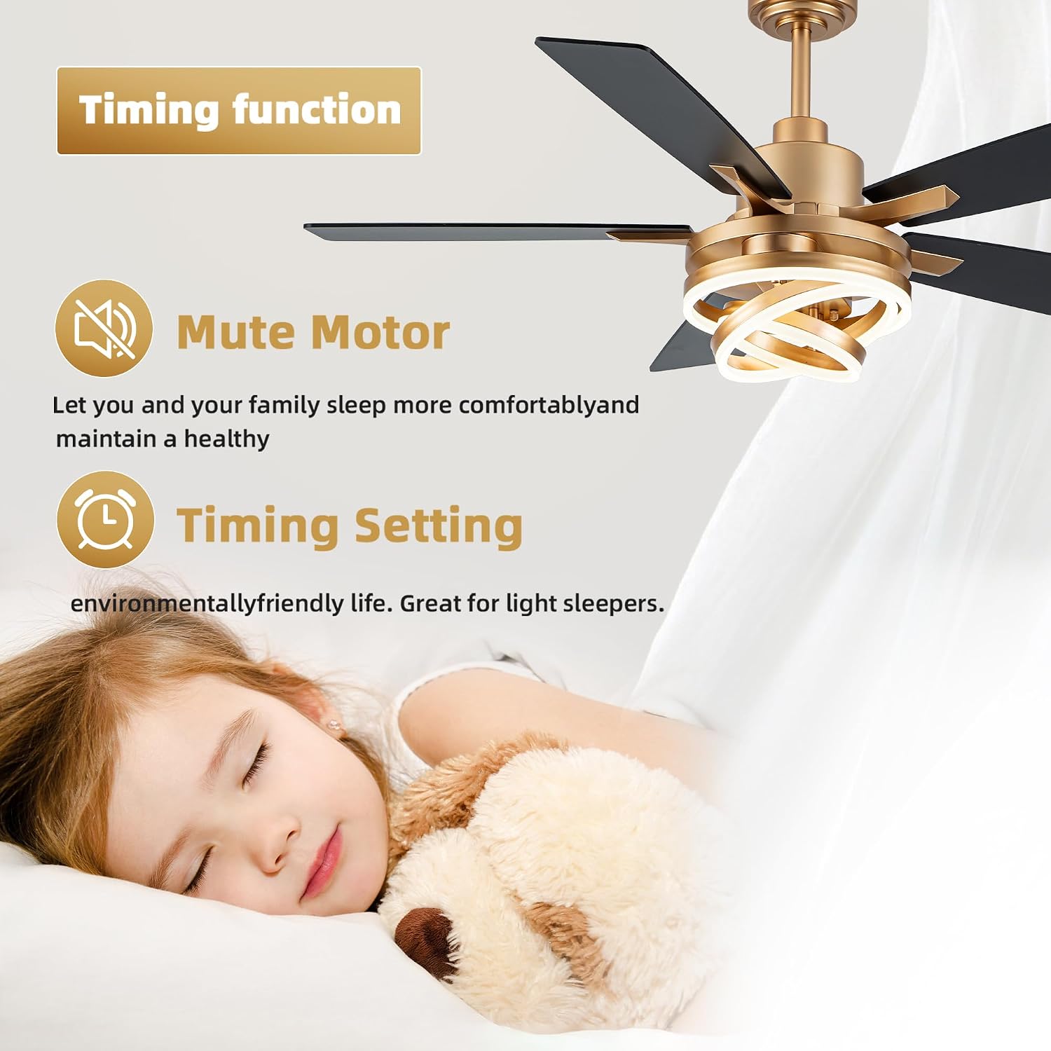 52' Ceiling Fans with Lights,Chandelier Fan with 6-Speed Dimmable LED and Reversible DC Motor,DIY Rings LED,Fandelier Ceiling Fan with 5 Dual Finish Blades for Living Room/Bedroom
