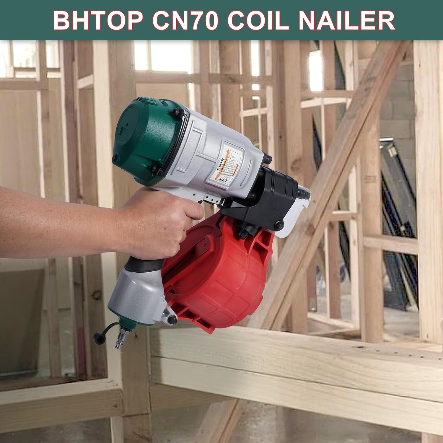 Mexican Style CN70 Coil Siding Nail Gun, 15 Degree Pneumatic Siding Nailer, 1-3/4' to 2-3/4' Coil Siding Nailer for Siding Sheathing Wooding Fencing Decking