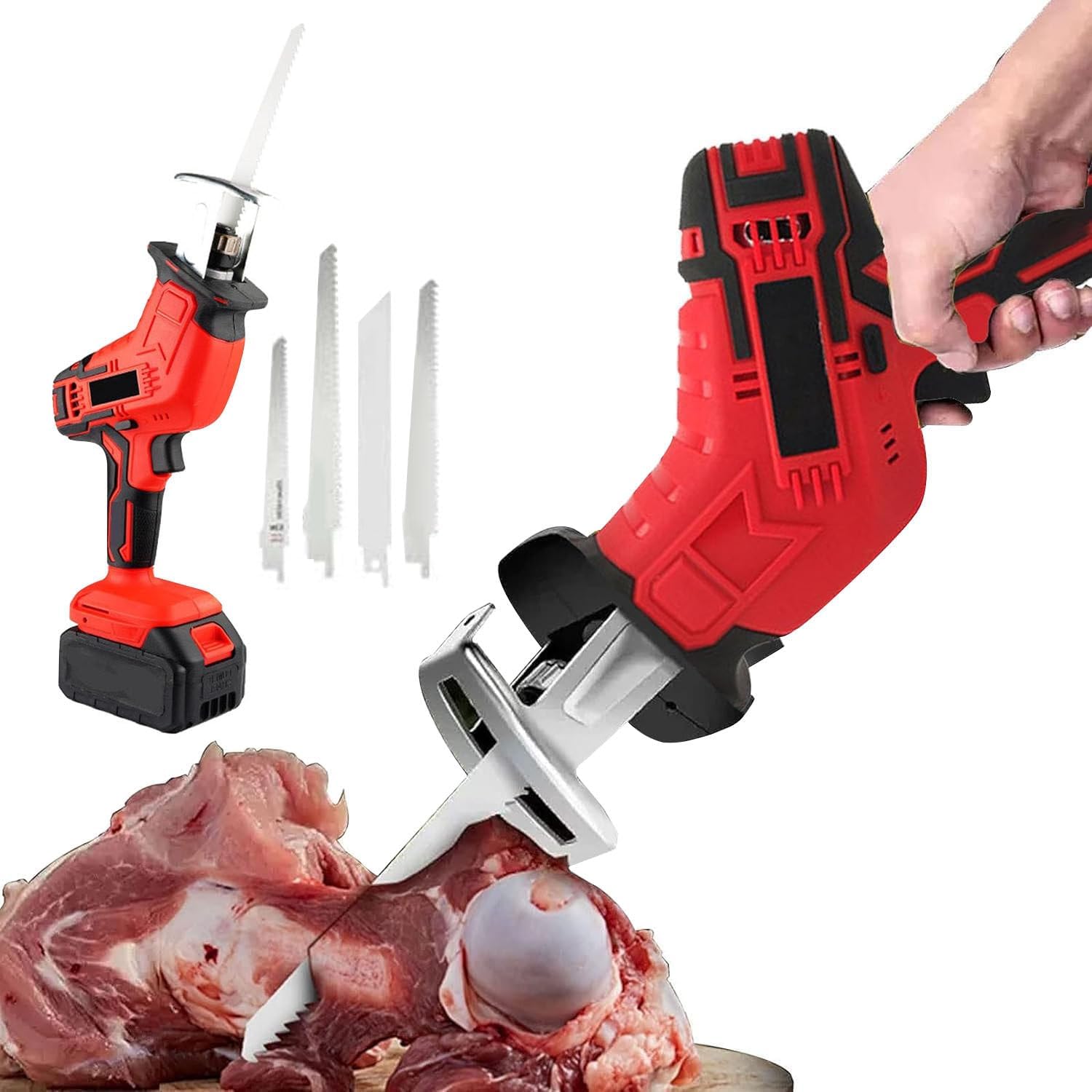 Meat and Bone Saw, Commercial Home Butchers Saw, Electric Reciprocating Saw, Handheld Cordless Saw, for Wood/Metal/PVC Pipe/Trees Trimming