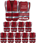 Custom Logo Safety Vest High Visibility Reflective Vest Class 2 Standard with Pockets and Zipper