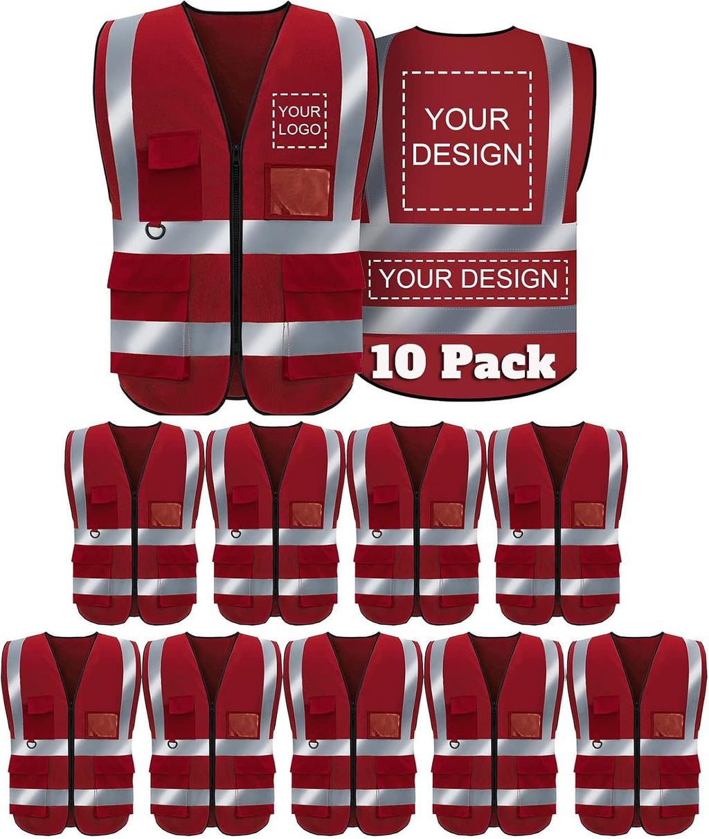 Custom Logo Safety Vest High Visibility Reflective Vest Class 2 Standard with Pockets and Zipper
