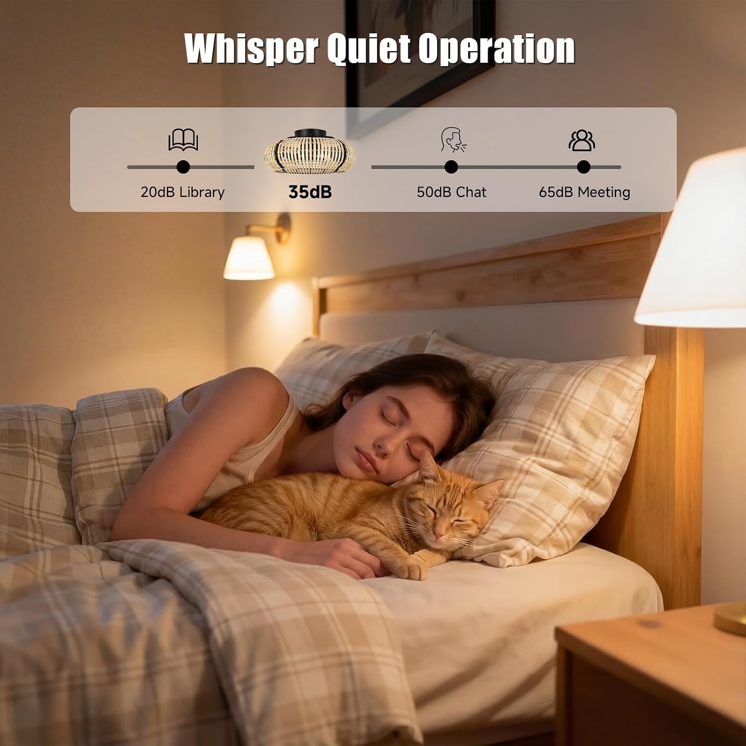 ocioc 20' Fandelier Ceiling Fans with Lights and Remote,Caged Ceiling Fan with Light,Flush Mount,Low Profile,Bladeless,Quiet Reversible DC Motor,Boho Rattan Ceiling Fan for Bedroom