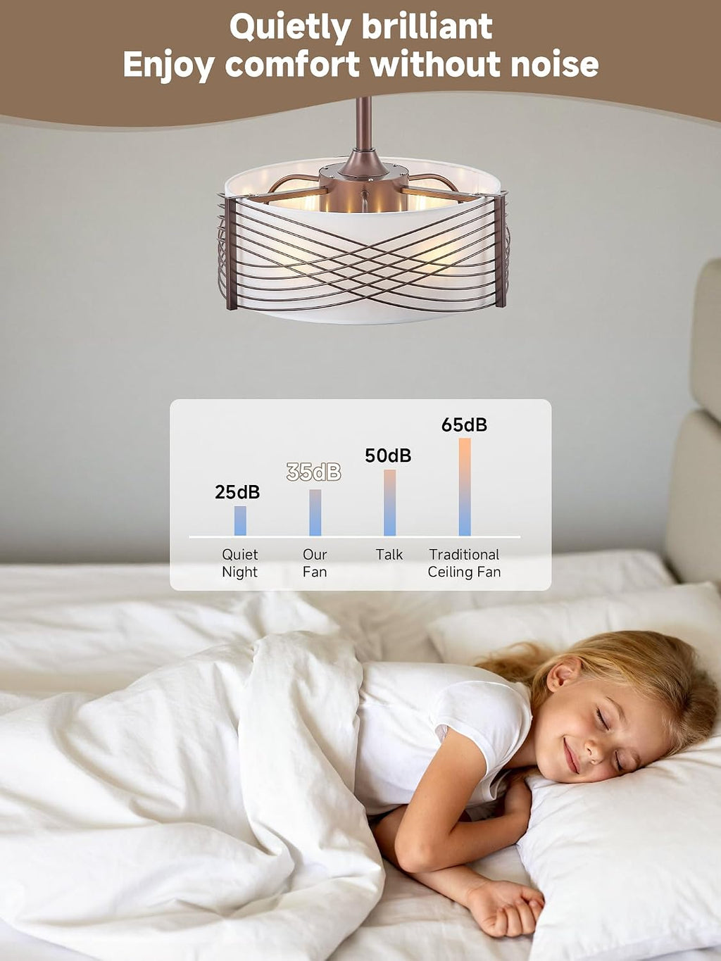 20' Fandelier Ceiling Fans with Lights, Brown Caged Ceiling Fan with Light Remote Control, Mid-Century Modern with 6 Speeds for Bedroom, Nursery, Living Room (Brown)