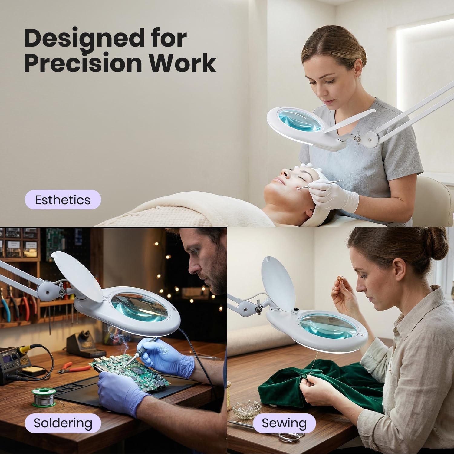 Neatfi Elite XL HD Super LED Magnifying Lamp with Clamp – 7' Glass Lens, 5-Diopter, 6500K Daylight | Glare-Free, Adjustable Arm | Reading, Sewing & Crafting (7 Inch Lens, White)