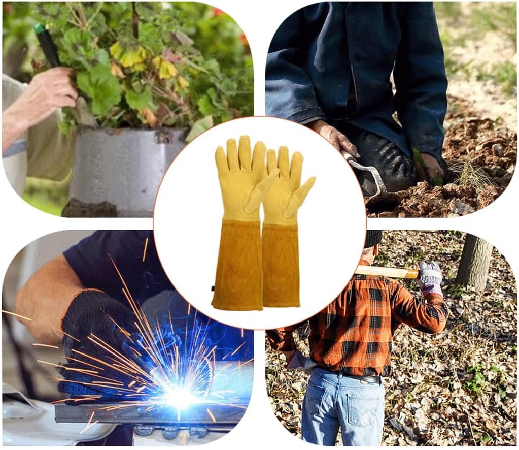 Long Gardening Gloves for Men/Women Thornproof Rose Pruning Gauntlet Forearm Protective Garden Work Gloves (Color : Brown, Size : Large)