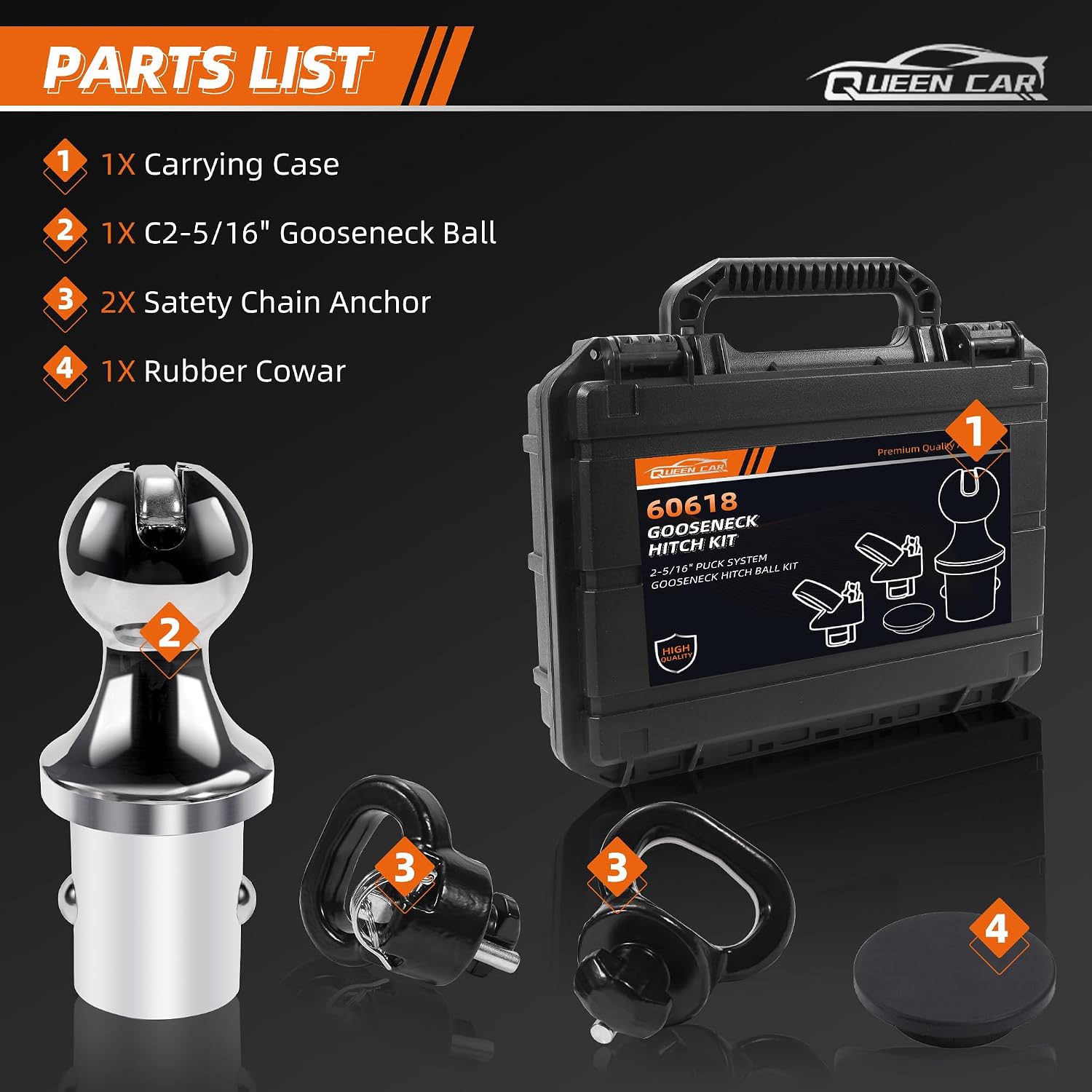 60618 Gooseneck Hitch Ball Kit Compatible with 2013-2026 Dodge Ram 2500 3500，2-5/16 Inch Gooseneck Ball for Truck Bed Safety Chain Anchors | 30000 lbs(Includes Box)
