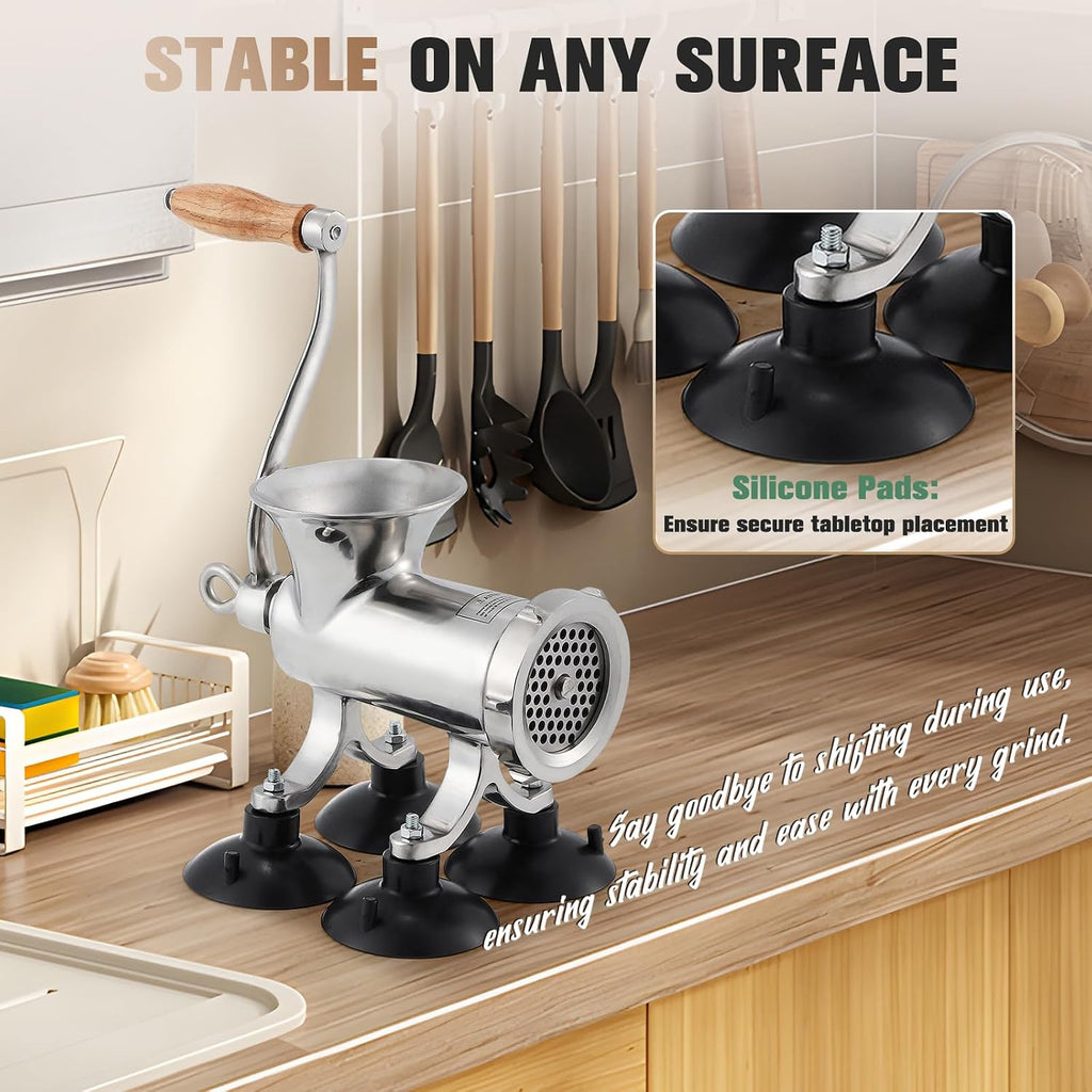 Huanyu Upgraded Manual Meat Grinder - Effortless Home Homemade Meals, Stainless Steel, For Sausage/Chili/Baby Food, Heavy Duty with Table Clamp HZ-12