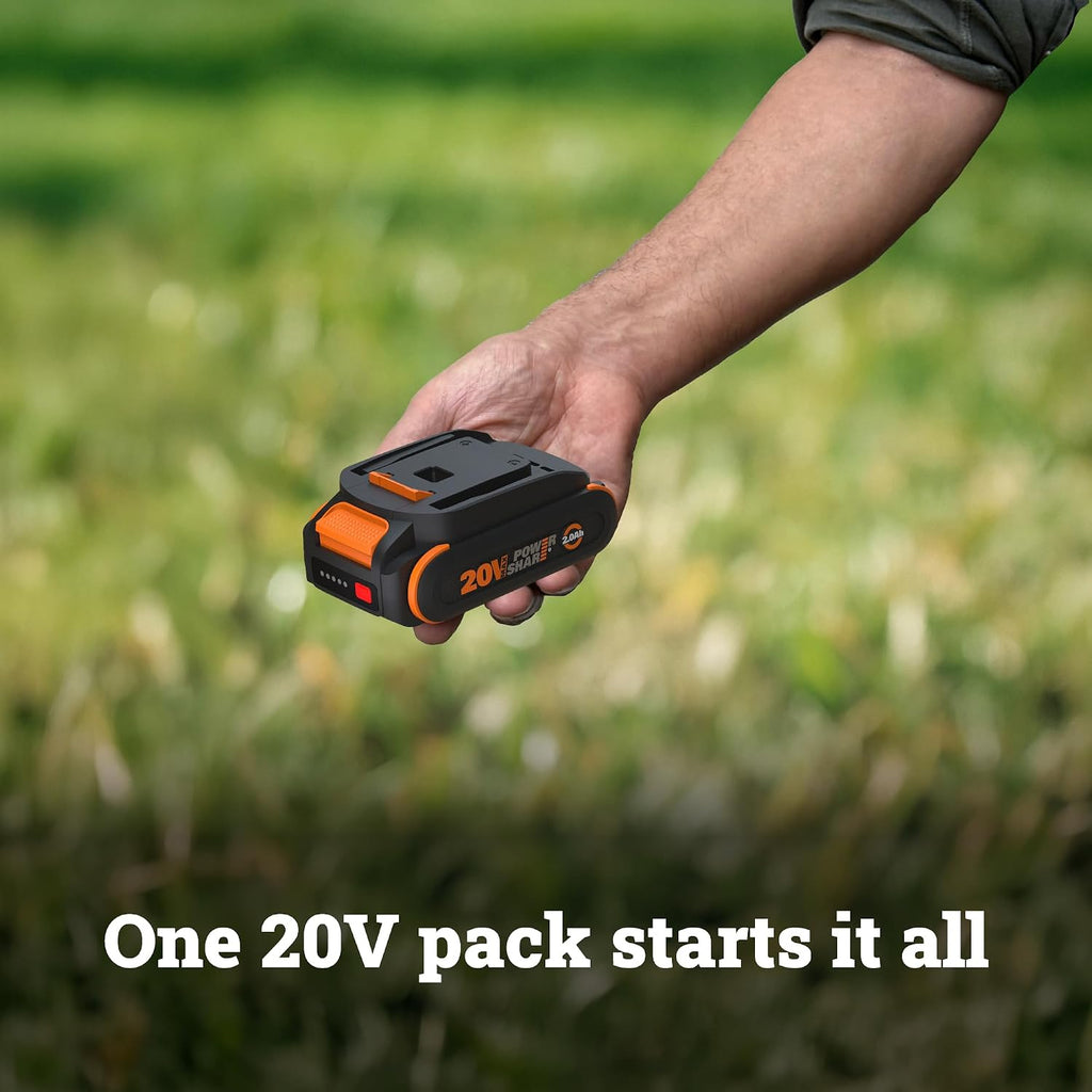 WORX Pole Chainsaw, 20V 5'' Pruning Saw with extension pole, Reach up to 9 ft, 25 ft/s Chain Speed, Includes 20V 2.0 Ah Battery and Charger, PowerShare,WG326.1