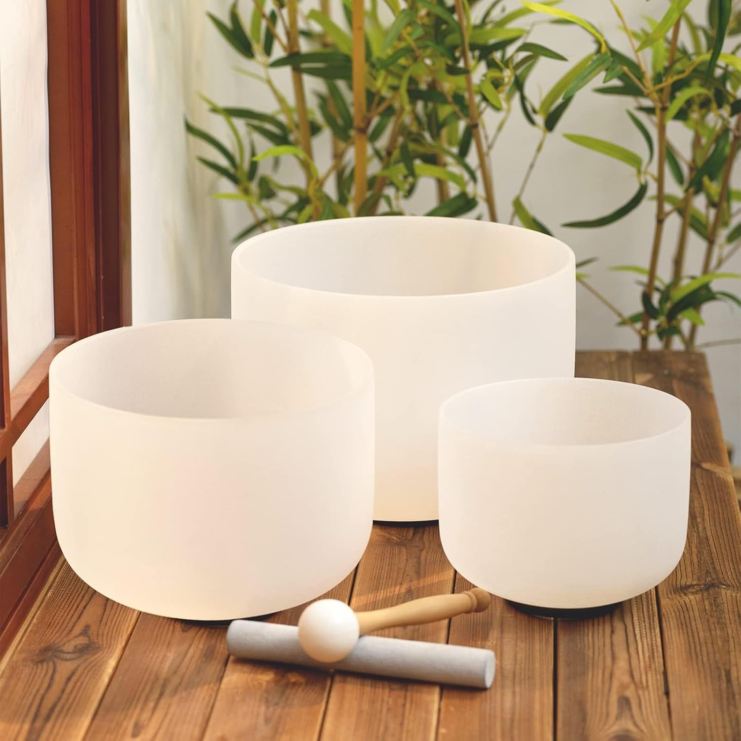 Hye-eun 3pcs 8'B 10'F 12'C Frosted Quartz Crystal Singing Bowl Set 432hz with Free Carry Bag Mallets & Rubber for Sound Healing Bath Keep Balance Therapy Meditation Yoga