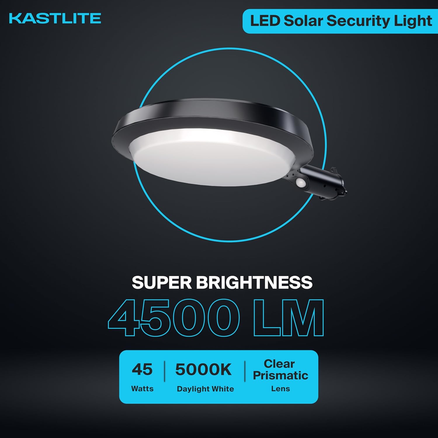 KASTLITE Solar Powered Dusk to Dawn LED Parking Lot Light with Motion Sensor | 150-Watt Equivalent Outdoor Security Lighting, Waterproof Flood Light for Yard, Garden & Driveway | 45W 5000K 4500LM