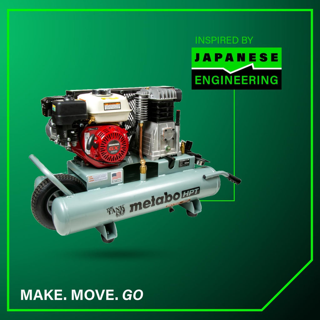 Metabo HPT Air Compressor, THE TANK XL, 9-Gallon Gas Wheelbarrow Compressor, Honda GX 200 Engine, Versatile for Use with Framing, Roofing Nailers, or Siding, Assembled in the USA, EC2610EA
