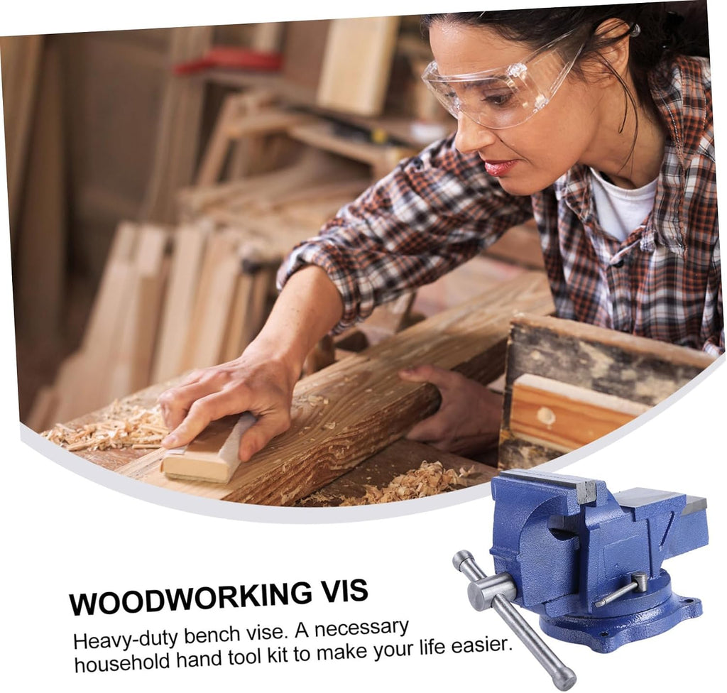 TEHAUX Heavy Duty All-Steel Bench Vise Clamp for Woodworking Metalworking and DIY Projects 4-Inch Swivel Base High Precision Jaw Opening