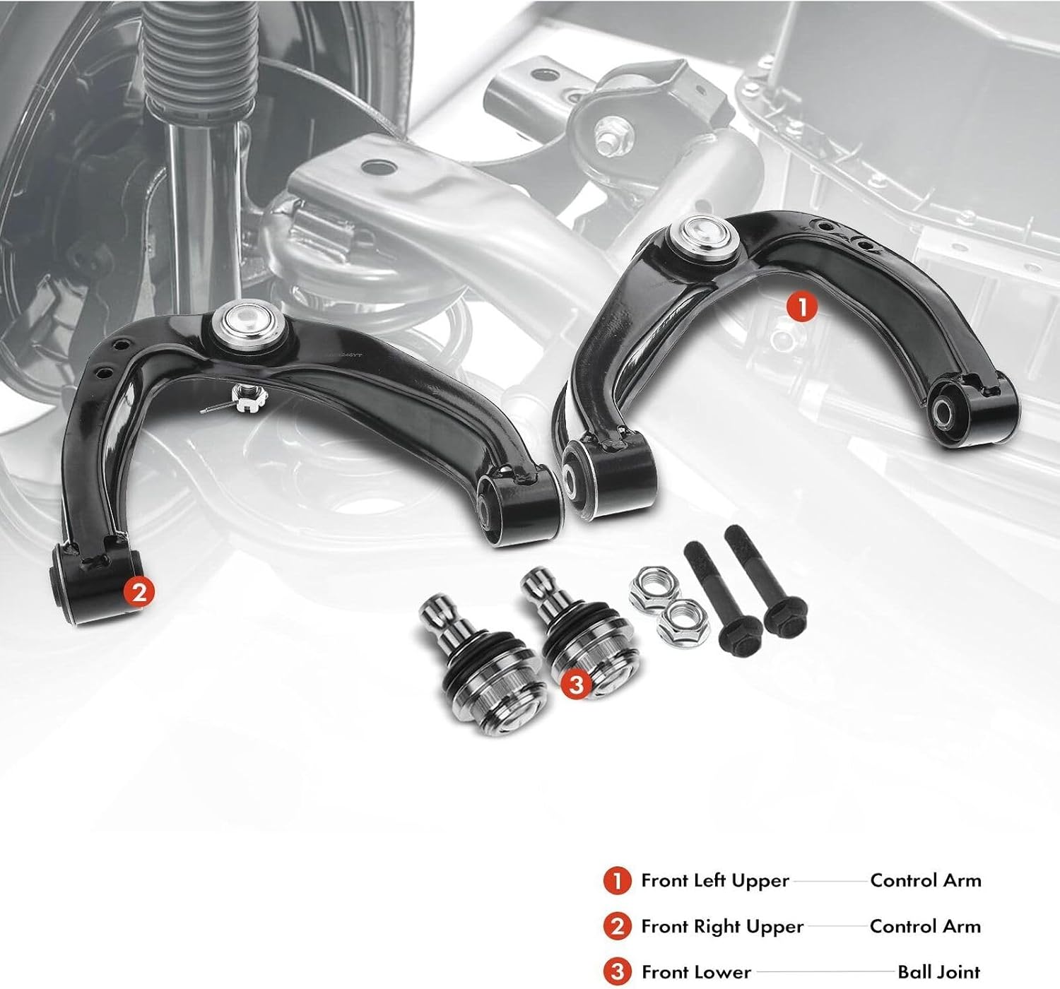 Suspension Control Arm Kit Front Left Driver Right Passenger Upper Lower Side Assembly Ball Joint Bolts Bushing Mounting Hardware Nut for Nissan for Frontier for Pathfinder for Xterra