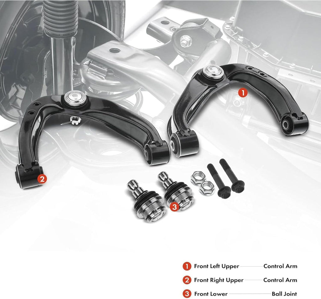 Suspension Control Arm Kit Front Left Driver Right Passenger Upper Lower Side Assembly Ball Joint Bolts Bushing Mounting Hardware Nut for Nissan for Frontier for Pathfinder for Xterra