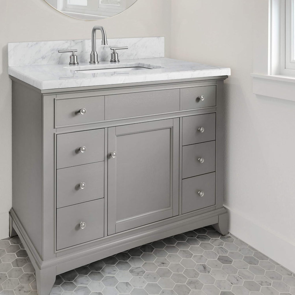 Kingston Brass KVPB3022M38SQ Templeton 30-Inch Carrara Marble Vanity Sink Top (8' Faucet Drillings) in Carrara Marble