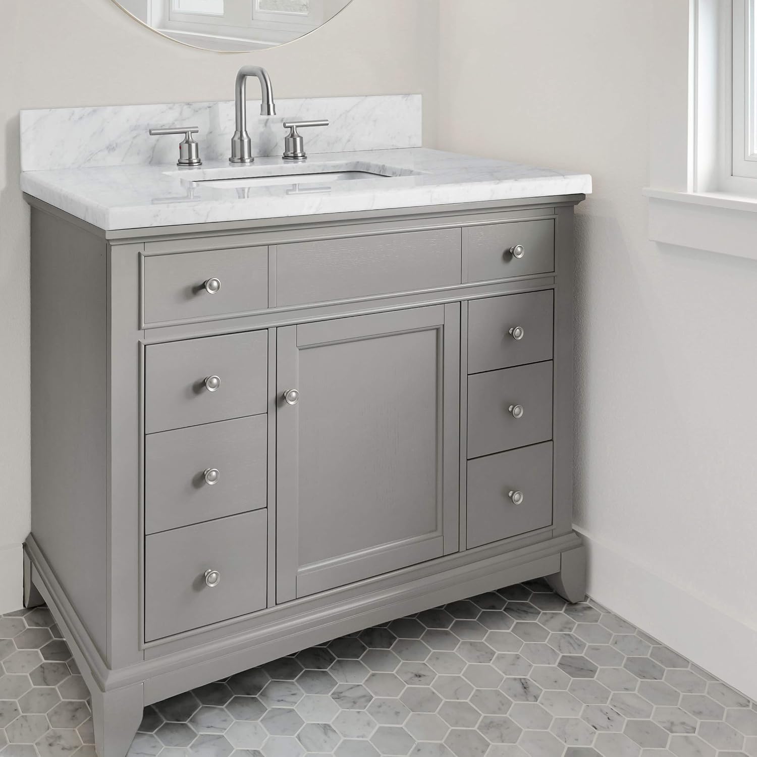 Kingston Brass KVPB3022M38SQ Templeton 30-Inch Carrara Marble Vanity Sink Top (8' Faucet Drillings) in Carrara Marble