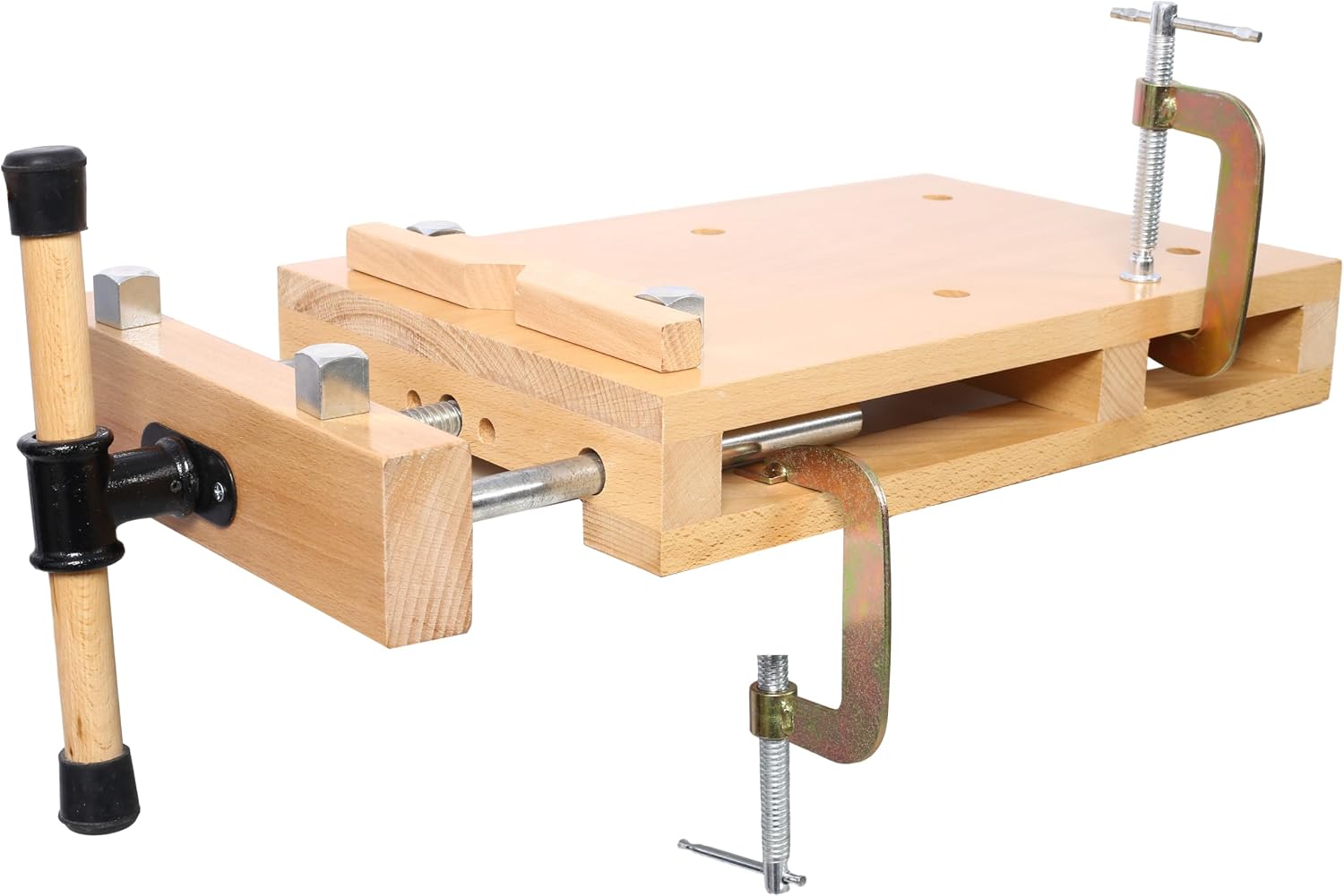 Portable Woodworking Bench Vise with 2 G-Type Fixing Clips, 4 Limit Blocks & Quick-Release Handle - Work Bench for Wood Processing