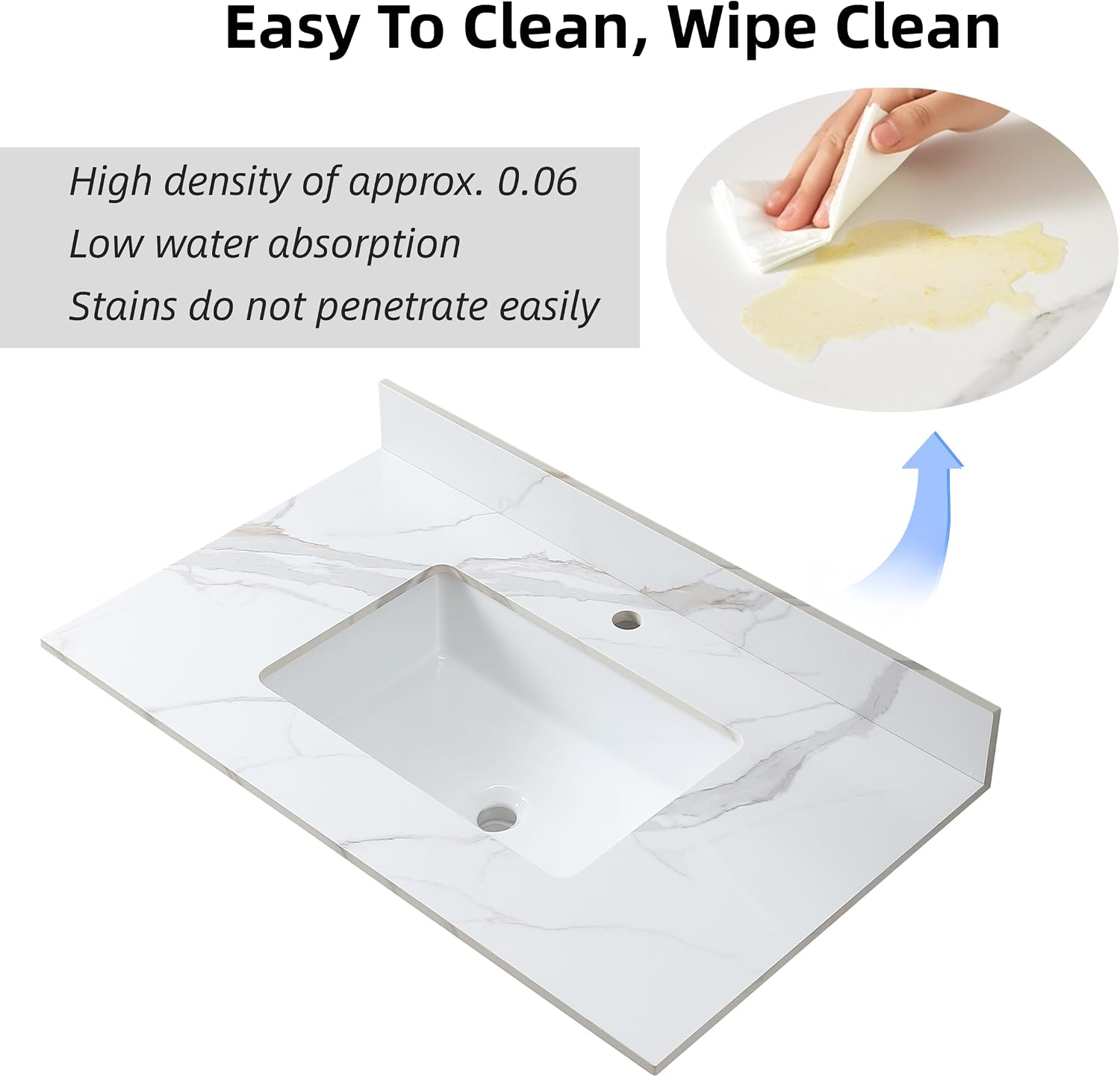 Montary 37'x 22' Bathroom Vanity Top with Undermounted Large Ceramic Sink & Backsplash, Sintered Stone Artificial Marble Vanity Sink Tops with 1 Pre-Drilled Hole, Carrara Gold