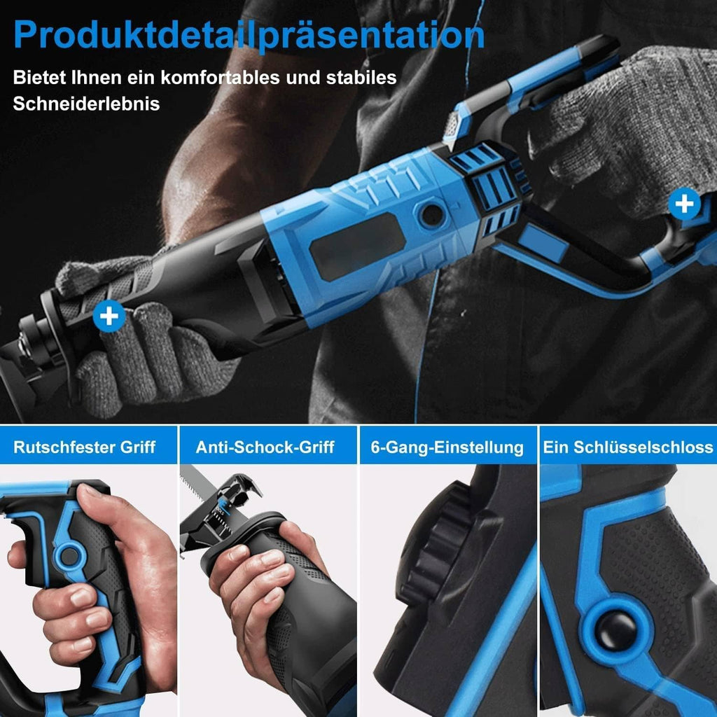 Electric Bone Saw 1050W Commercial Reciprocating Meat Cutter Hacksaw Handheld Cordless Tool 4 PCS Saw Blades for Wood Meat Bones Fish Lamb,1300W