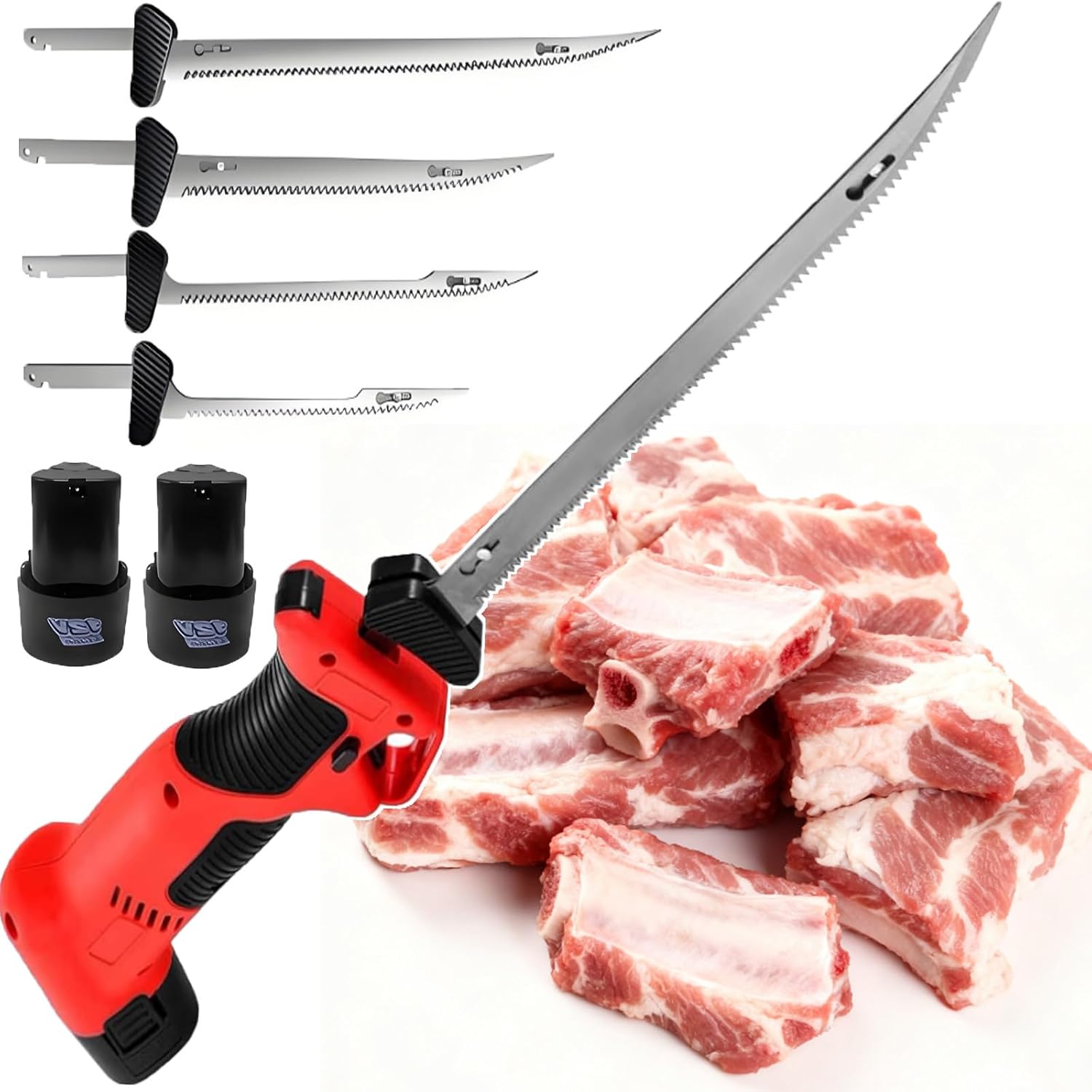 Pro Cordless Electric Fillet/Small Bone Knife - Reciprocating Fish Filet/Meat Saw,Rechargeable Wor Camping & Fishing Trips,With 4 Blades, 2 * 2000mAh Batteries & A Secure Safety Lock