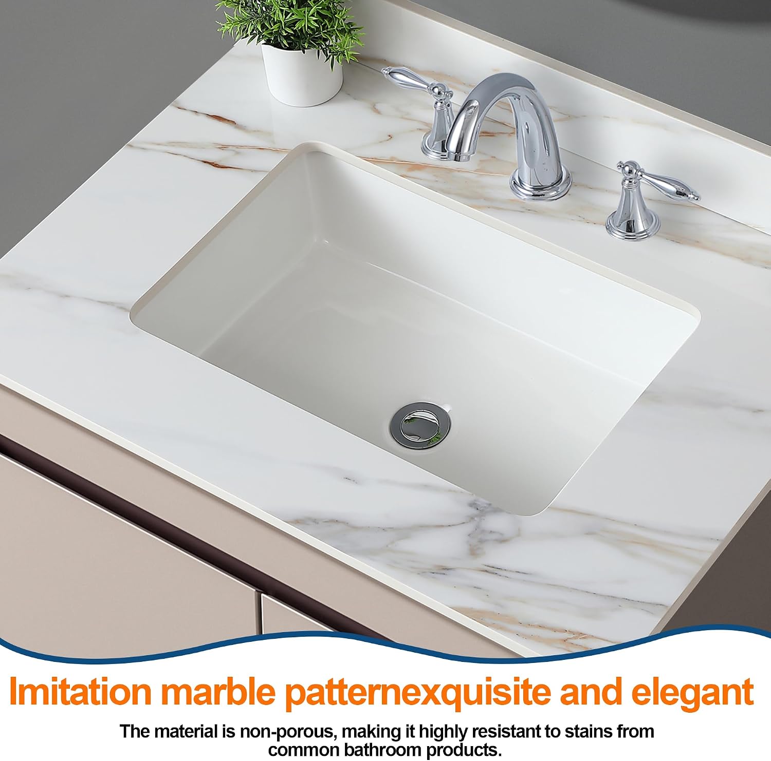 Montary 31'x 22' Bathroom Vanity Sink Top with Rectangular Undermount Ceramic Sink & Backsplash, 3 Pre-Drilled Holes Vanity Top with Safety Overflow Hole