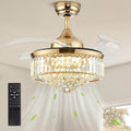 36'' Fandelier Ceiling Fans with Light, Chandelier Gold Ceiling Fan, Retractable Crystal Ceiling Fan for Bedroom, Living Room, 3 Color Change, LED Dimmable, 6 Speeds, Reversible DC Motor