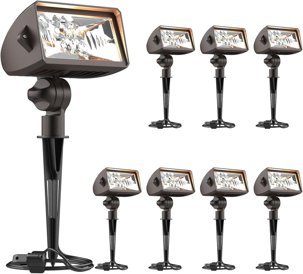 GOODSMANN Low Voltage LED Landscape Wall Wash Kits 8PK Spotlight & Floodlight 18W 2700K Outdoor Lights Brown Finish Outside Hardwired Lighting with Metal Stake Cable Connector Replaceable