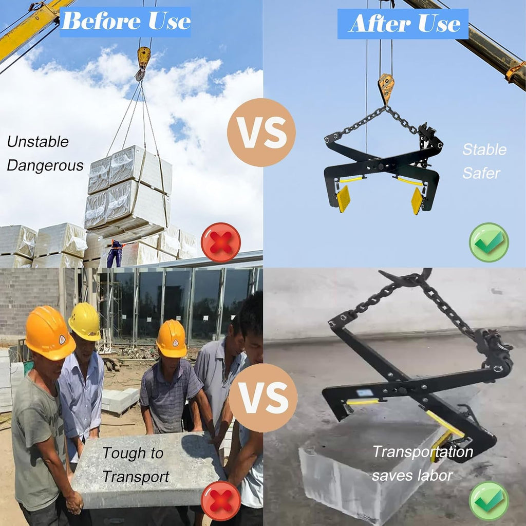 Heavy Duty Adjustable Black Stone Lifting Clamps, Non-Slip Rubber Grips, Plate Vertical Clamp for Granite & Marble (4.7-14.2 in) - Perfect for Construction & Fabrication