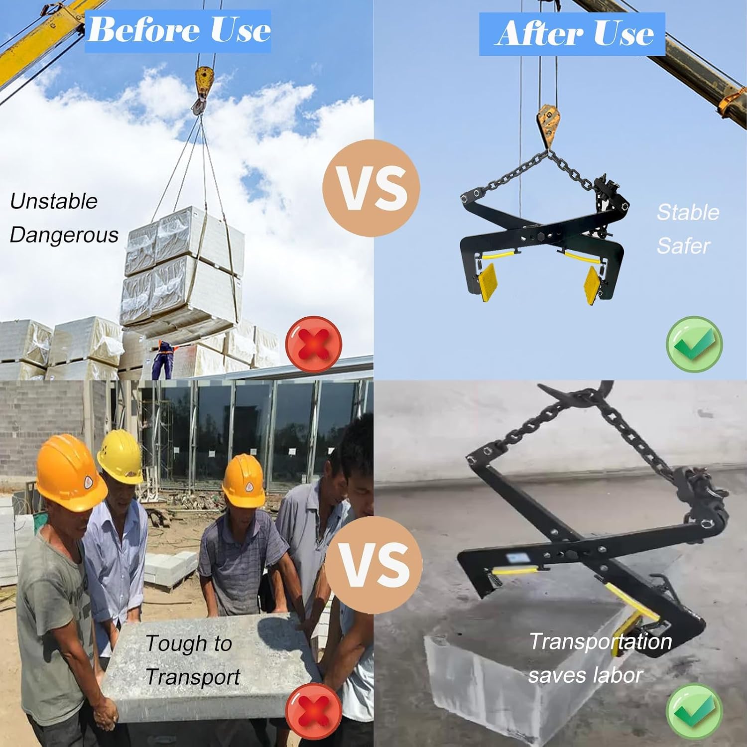 Heavy Duty Adjustable Black Stone Lifting Clamps, Non-Slip Rubber Grips, Plate Vertical Clamp for Granite & Marble (4.7-14.2 in) - Perfect for Construction & Fabrication
