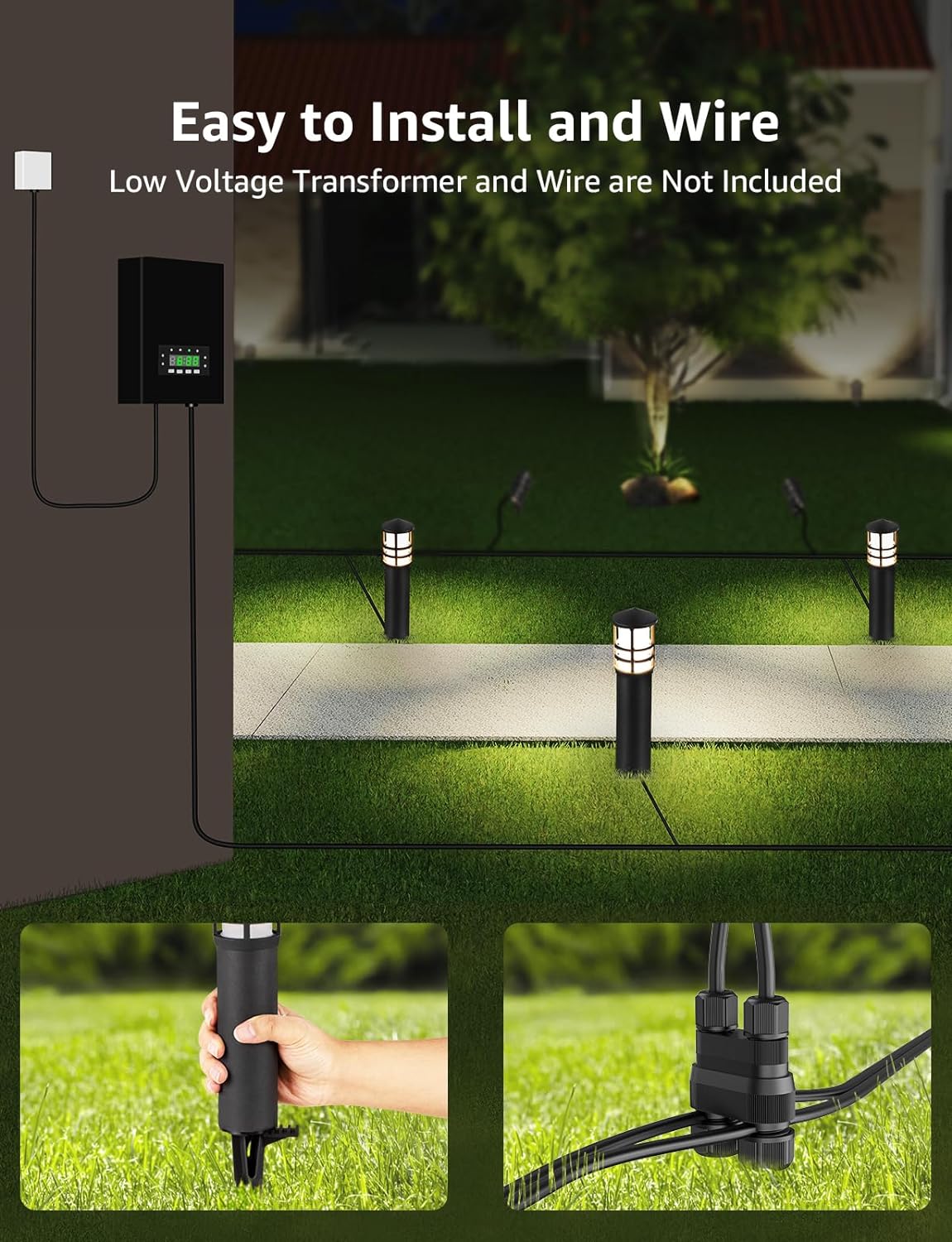 SUNVIE 8-Pack Low Voltage Pathway Lights 3W LED Landscape Pathway Lighting 3000K Warm White CRI 90+ Landscape Lights Wired 12-24V Aluminum Bollard Path Lights for Walkway Yard Garden, ETL Listed Cord