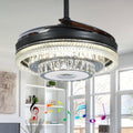 42' Bluetooth Crystal Fandelier Ceiling Fan with Light Music Speaker Dimmable RGB LED, Modern Black Reversible Chandelier Ceiling Fan Remote Control Retractable Blades for Living Room