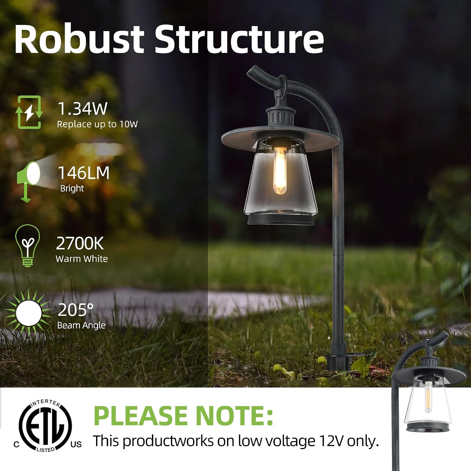 hykolity Low Voltage Landscape Path Lights, 12V-15V AC LED Outdoor Landscape Lighting with LED Bulb & Wire Connector, Zinc Aluminum Housing Pathway Lights for Yard Garden Walkway, 4 Pack, ETL Listed