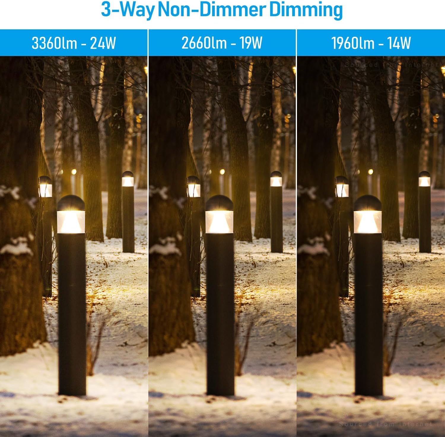 LEONLITE 3CCT LED Bollard Landscape Pathway Light, 43' 14W/19W/24W Adjustable Watts, 120V-277V Commercial Bollard Fixture, 0-10V Dimmable UL Listed Landscape Area Light, Beam-Focus