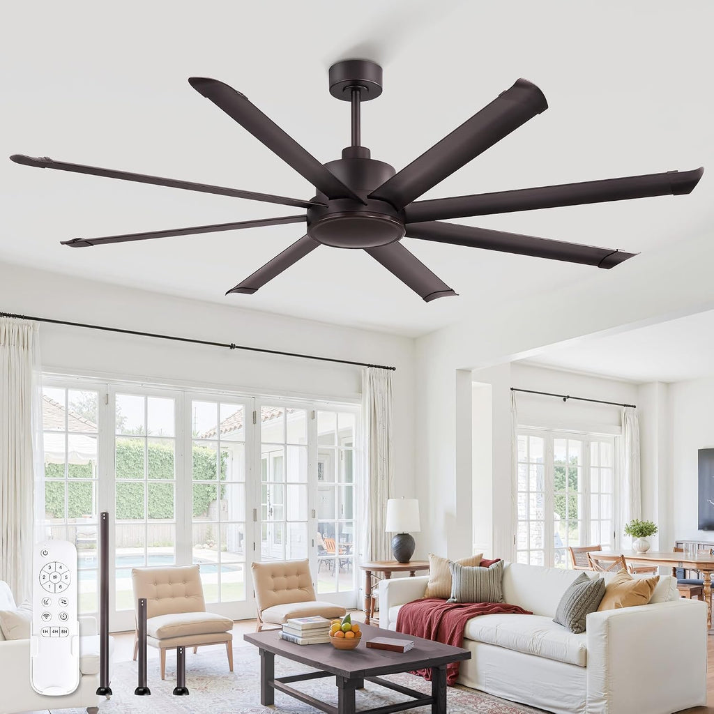 ZMISHIBO 72 Inch Large Ceiling Fan No Light, 8 Aluminum Blades, 6-Speed Remote Control, Industrial Ceiling Fan without Light, Quiet DC Motor, Indoor/Outdoor Ceiling Fans for Patio, Garage, Shop