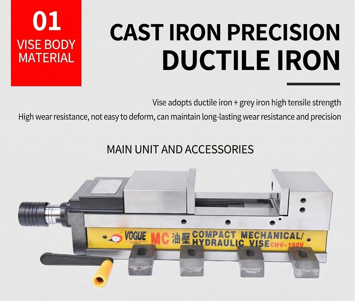 High Precision Hydraulic CNC Machine Vise 4'/5'/6'/8', Heavy Duty Milling Vise for CNC Milling Machine, Hardened Steel Precision Vise for Metalworking Machining (CHV-130V 5inch(Jaw opening 7.09inch))