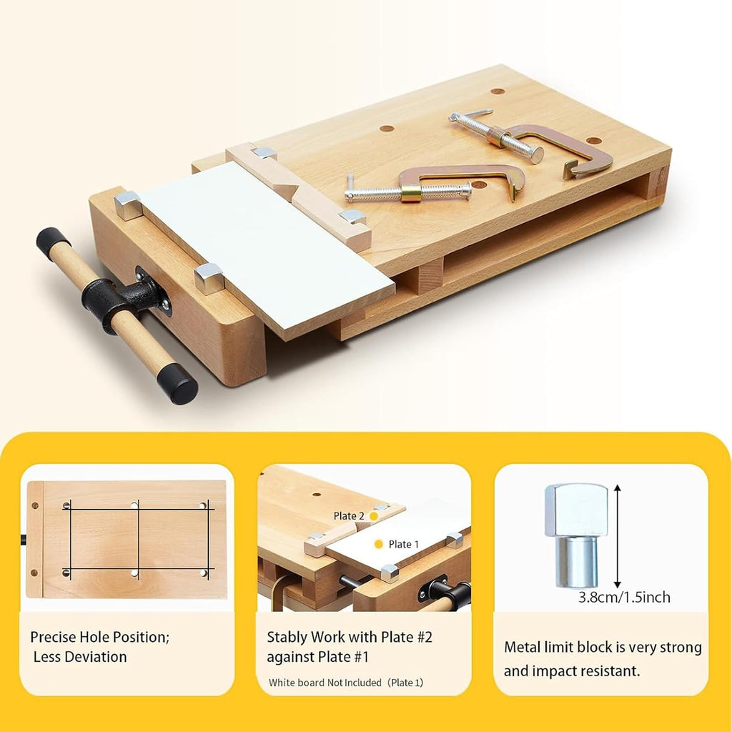 Portable Wood Vise Workbench Adjustable Work Table with 2 G-Clamps & 4 Limit Blocks for DIY Woodworking, Home Repairs, and Craft Projects