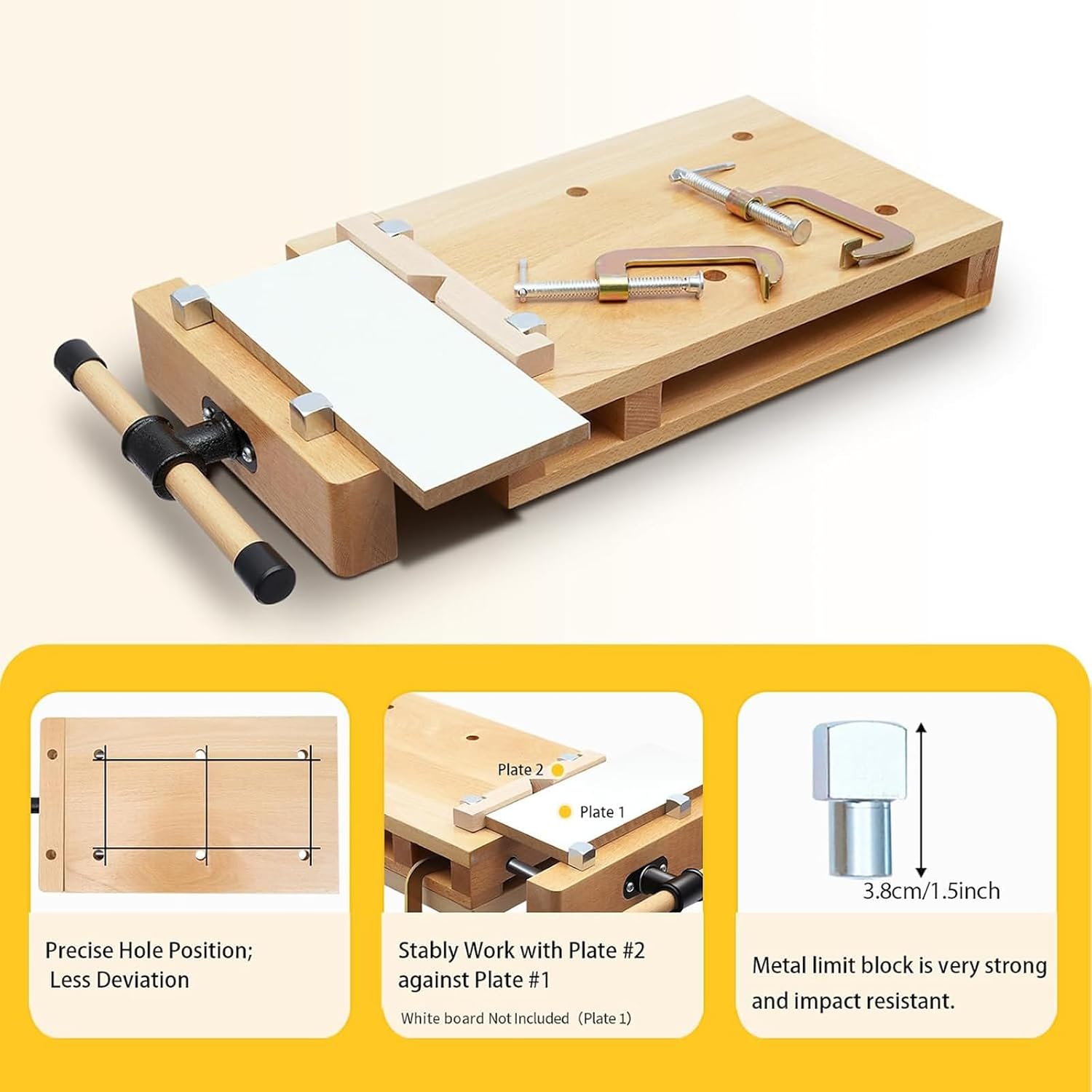 Portable Wood Vise Workbench Adjustable Work Table with 2 G-Clamps & 4 Limit Blocks for DIY Woodworking, Home Repairs, and Craft Projects