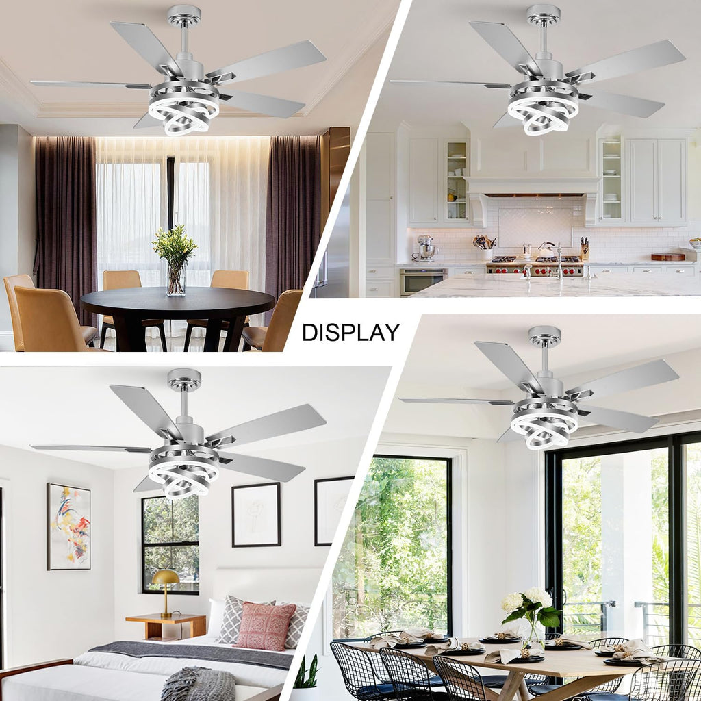 52' Chandelier Ceiling Fans with Lights Remote Control, Farmhouse Ceiling Fan with Light, DIY Rings LED Fandelier Ceiling Fan with Reversible DC Motor 6 Speeds Dimmable for Living Room Bedroom