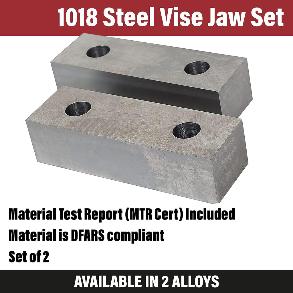 Machinable Metal Vise Jaws for Bench Vise 8 inch, 1.5'T x 2'W x 8'L, 1018 Carbon Steel, Set of 2