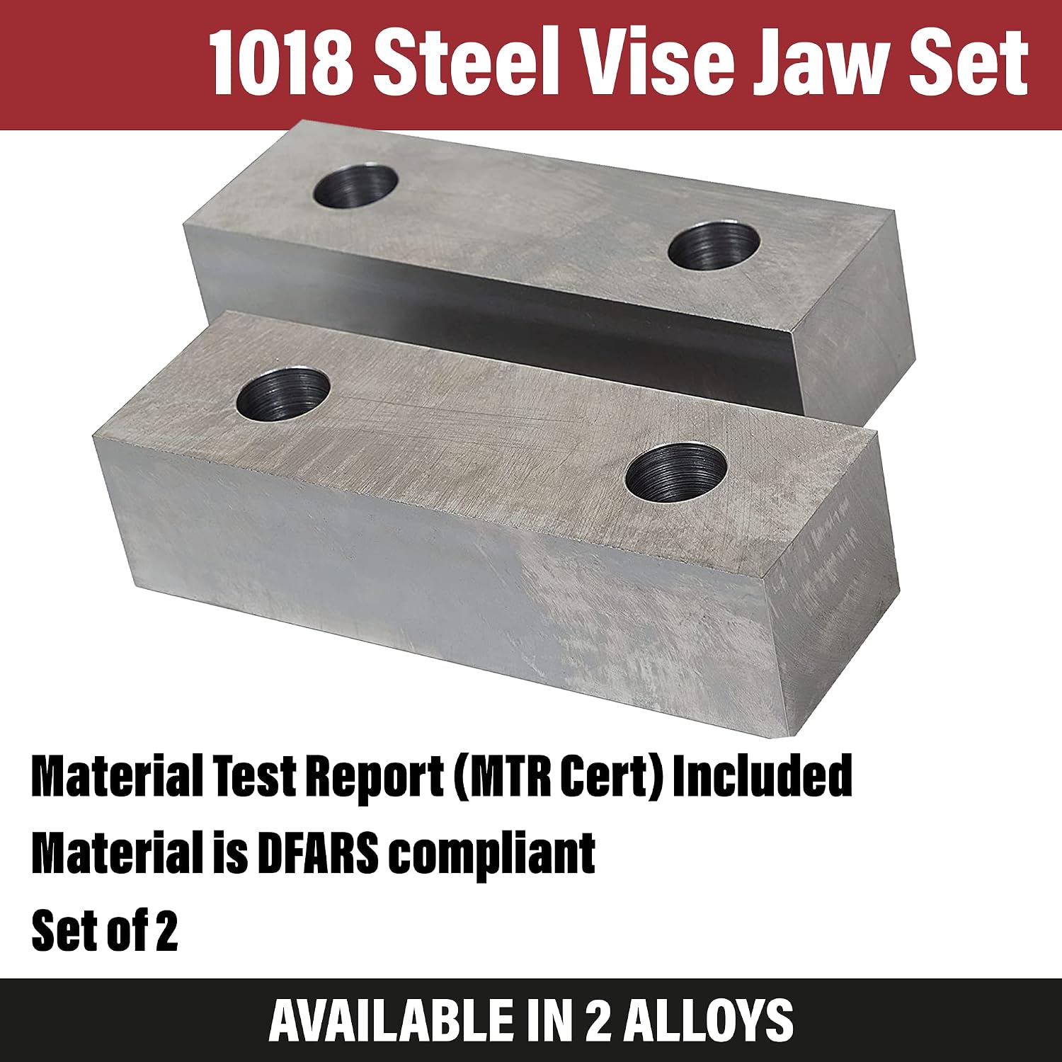 Machinable Metal Vise Jaws for Bench Vise 8 inch, 1.5'T x 2'W x 8'L, 1018 Carbon Steel, Set of 2