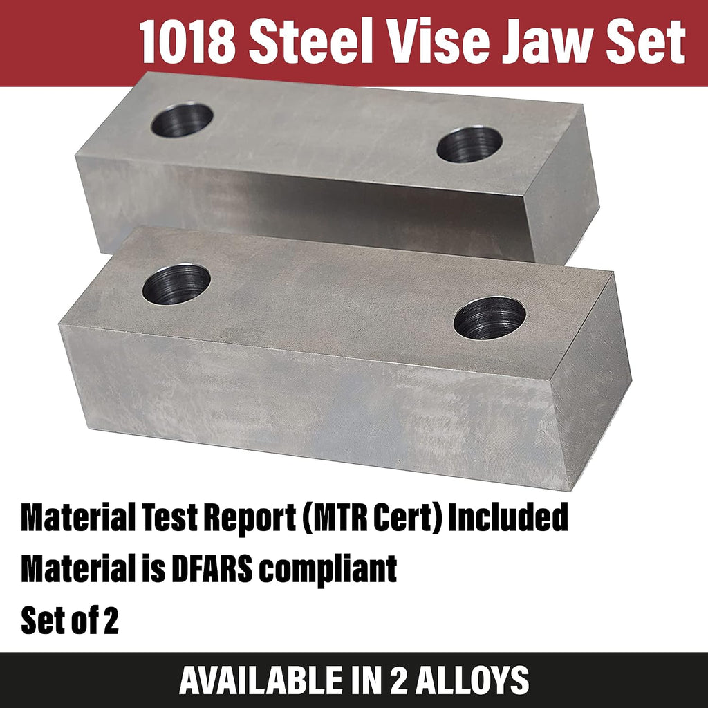 Machinable Metal Vise Jaws for Bench Vise 6 inch, 1.5'T x 2'W x 6'L, 1018 Carbon Steel, Set of 2