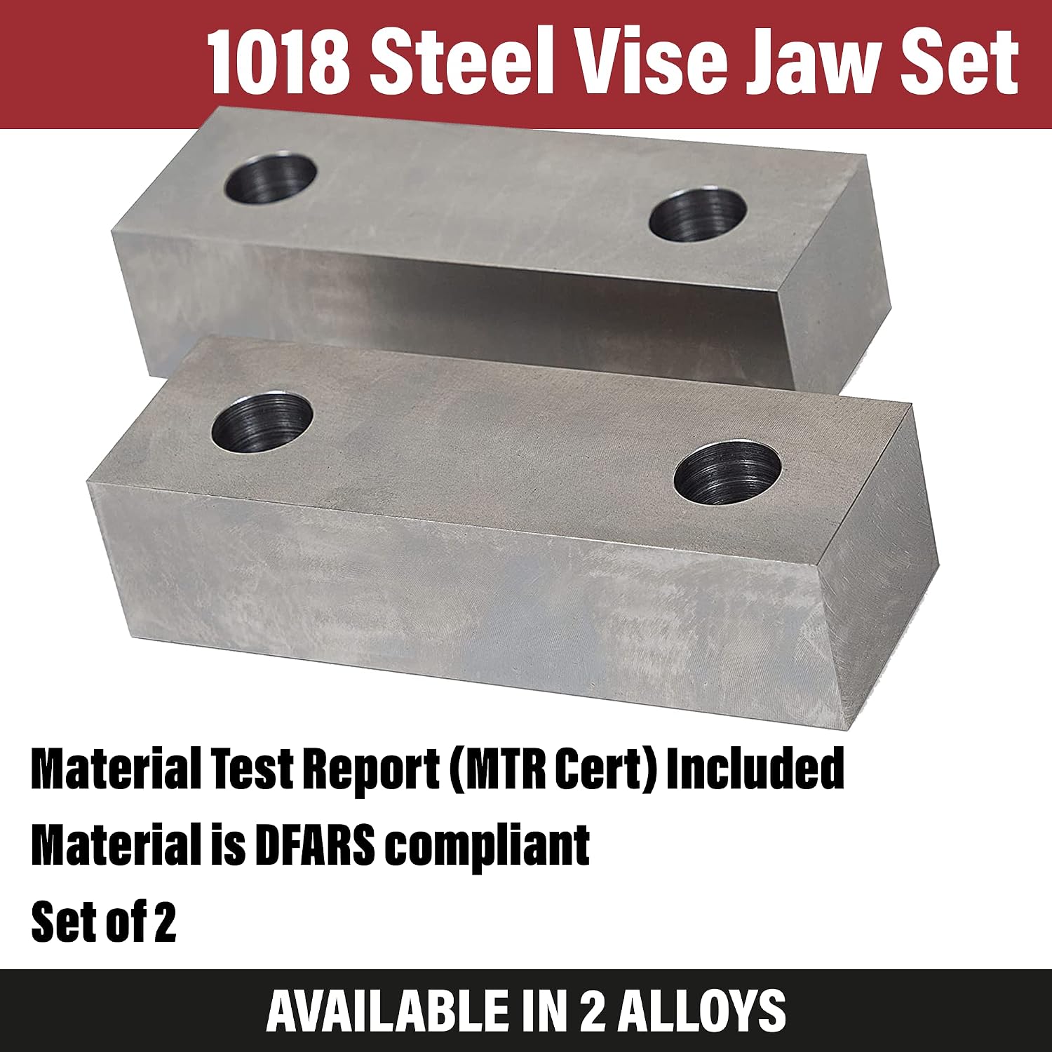 Machinable Metal Vise Jaws for Bench Vise 6 inch, 1.5'T x 2'W x 6'L, 1018 Carbon Steel, Set of 2