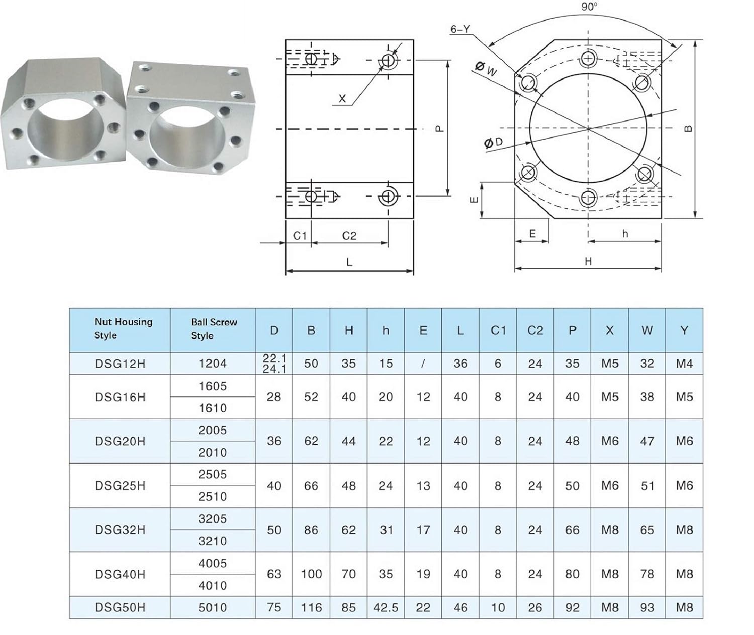 Ball Screw Nut Housing Nut Bracket Holder for RM/SFU3205, 3210 Ballscrew 32mm for CNC Machine Part