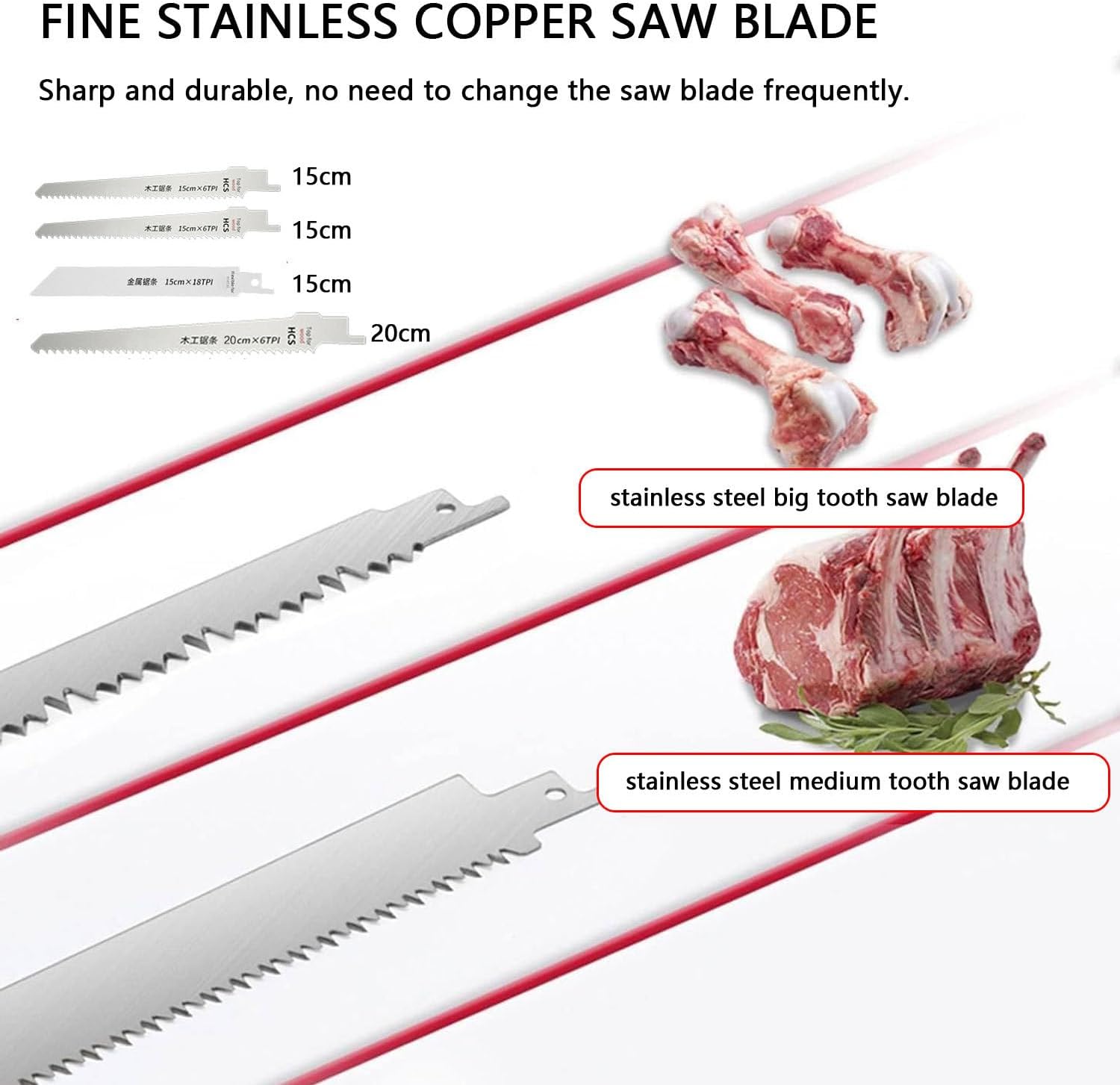 Meat and Bone Saw, Commercial Home Butchers Saw, Electric Reciprocating Saw, Handheld Cordless Saw, for Wood/Metal/PVC Pipe/Trees Trimming