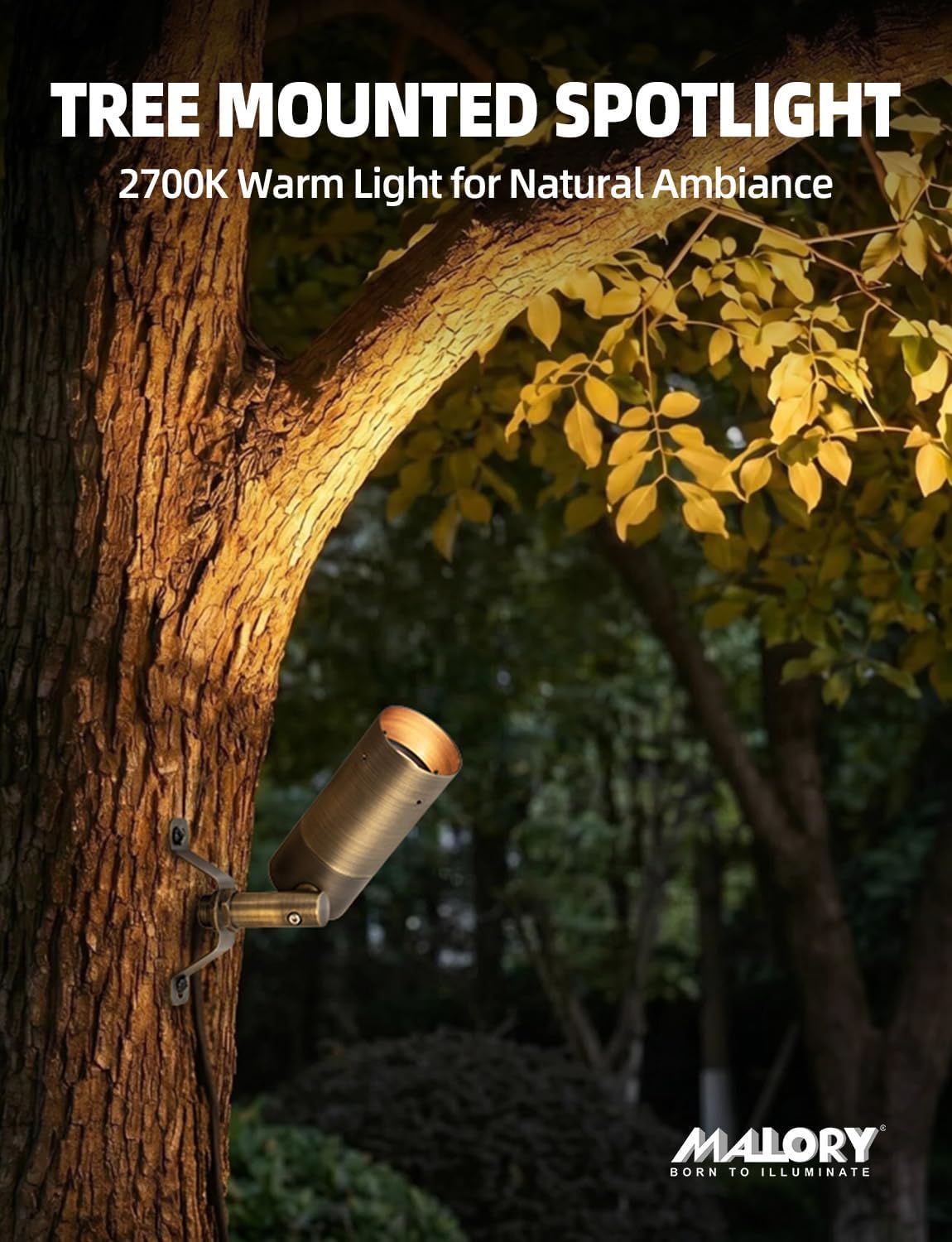 MALORY Brass Landscape Spot Down Light, Low Voltage Led Downlights Tree Light Outdoor Landscape Lighting for Yard, Garden, Lawn, Wall, Patio with 5W MR16 LED Bulb 2700K Warm White（4 Pack）