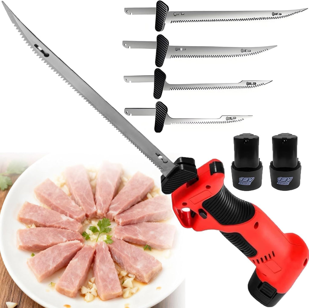 Pro Butcher Electric Fillet Knife - Cordless Reciprocating Fish Filet, Saw & Meat Knife, 2 * 2000Mah Batteries, 1 Hour Battery Life, Non-Slip Handle,For Fish Scale,Meats & Small Bones