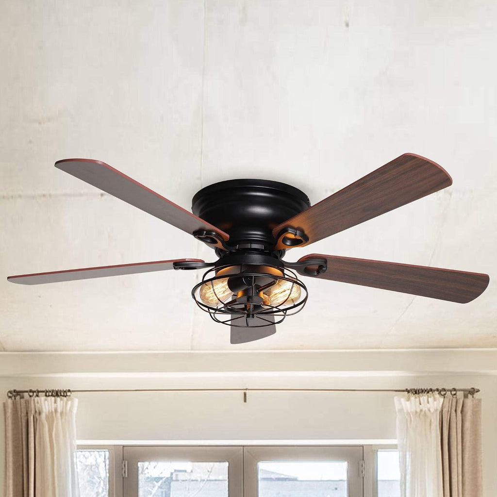 Unknown1 48' Low Profile Metal 5-Blade Ceiling Fan with Remote Black Rustic Wood Blades Included