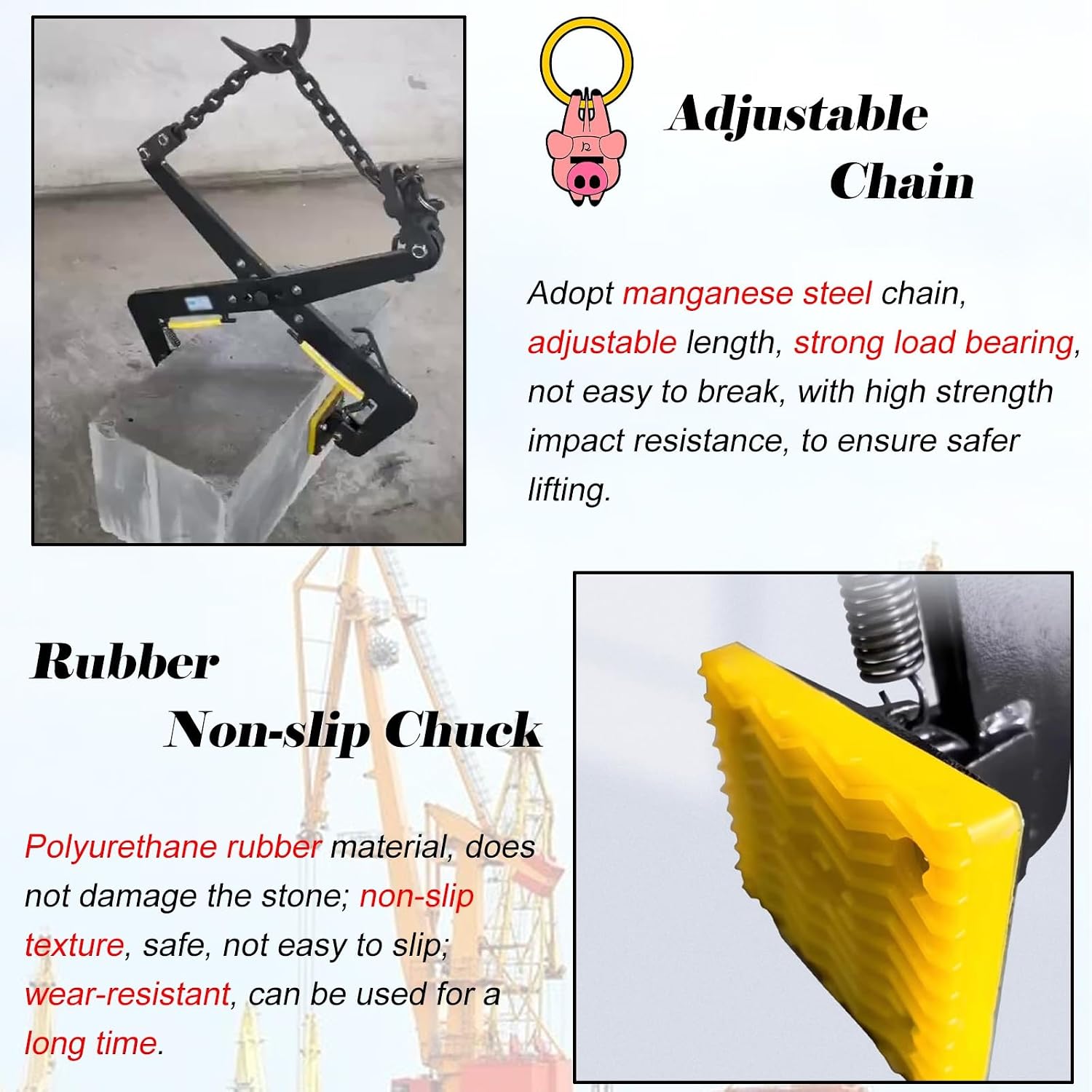 Heavy Duty Adjustable Black Stone Lifting Clamps, Non-Slip Rubber Grips, Plate Vertical Clamp for Granite & Marble (4.7-14.2 in) - Perfect for Construction & Fabrication